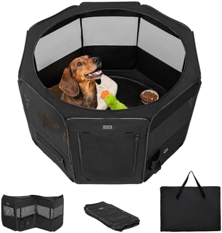 PETSFIT Portable Dog Playpen 36", Removable Waterproof Mat, Zippered Roof by Petsfit