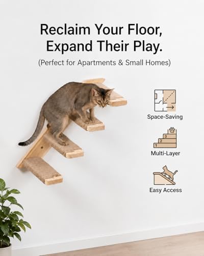 2PCS Wall Cat Tree Shelves, Reversible 4-Step Cat Ladders - Image 4