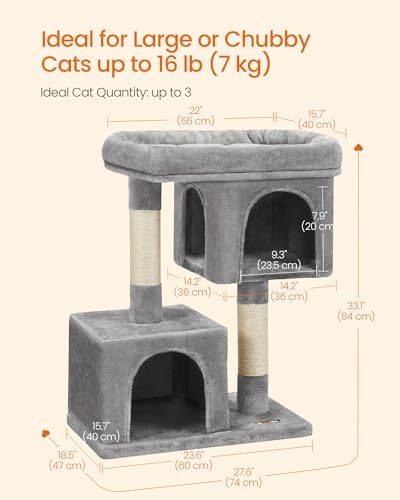 Feandrea Cat Tree, 33.1-Inch Cute Cat Tower, Plush Kitten Condo, Light Gray - Image 5