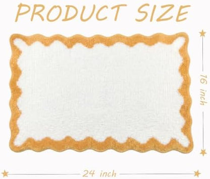 Cute Yellow Scalloped Bathroom Mat, Fun Plush Luxury Microfiber Bath Rug - Image 3