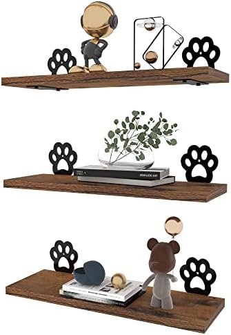 Lavezee Paw Prints Wall Decor Floating Shelves Set of 3, Cute Rustic Wooden by Lavezee