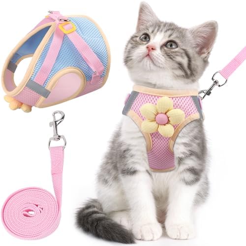 Cat Harness and Leash Set, Escape Proof Soft Vest Walk Pink M by NCMAMA