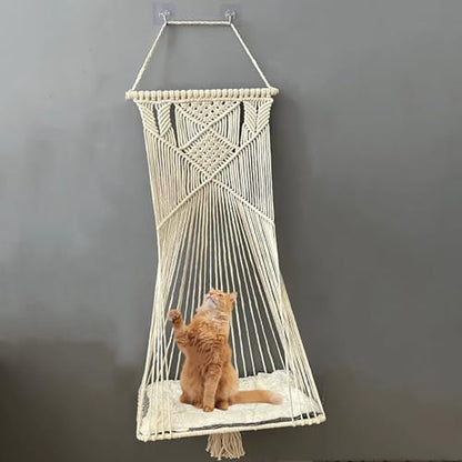 Macrame Hanging Cat Hammock Bed Cat Swing House Space Saving Window Perch - Image 6