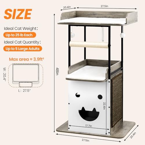 48in Wood Modern Cat Tree for Large Indoor Cats - Image 5