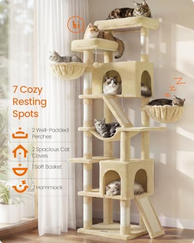 Feandrea Large Cat Tree, 81.1" Tall Sturdy Cat Tower - Image 3