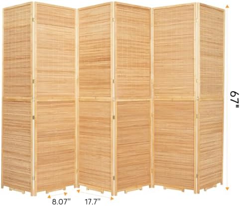 Bamboo Mesh Woven Room Divider 5.6FT, 6 Panel Folding Privacy Screen - Image 6