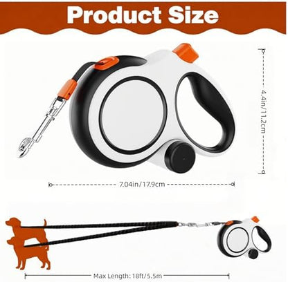 16FT Dual Retractable Dog Leash 2 Medium Dogs-White - Image 2