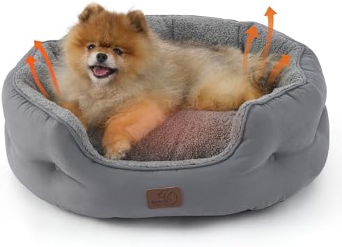 Bedsure Self Warming Cat Bed, Round Washable Small Dog Bed, 25In Grey by BEDSURE