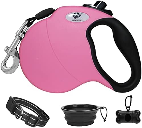 16 ft Retractable Dog Leash for Large Dogs up to 110 lbs, Tangle-Free Nylon Tape by CROWN+PAWS