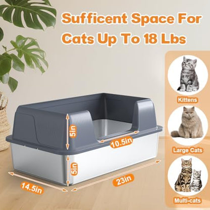 Vivifying XL Stainless Steel Cat Litter Box, High Sided Open Top - Image 2