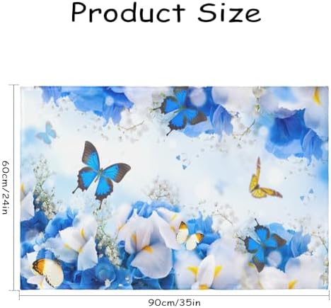Giwawa Blue Floral Bath Rug Flower Butterfly Bathroom Carpet Extra Soft Plush - Image 3