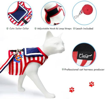 Cat Harness and Leash Set Escape Proof, Sailor Suit Red - Image 3