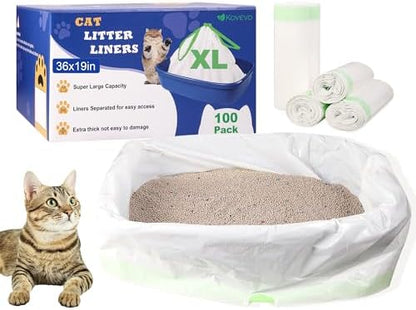 100 PCS Jumbo Cat Litter Box Liners by Kovevo