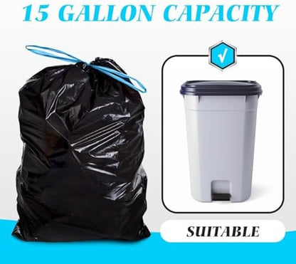 Teivio 15 Gallon 60 Counts Strong Tall Kitchen Drawstring Trash Bags, Medium - Image 4