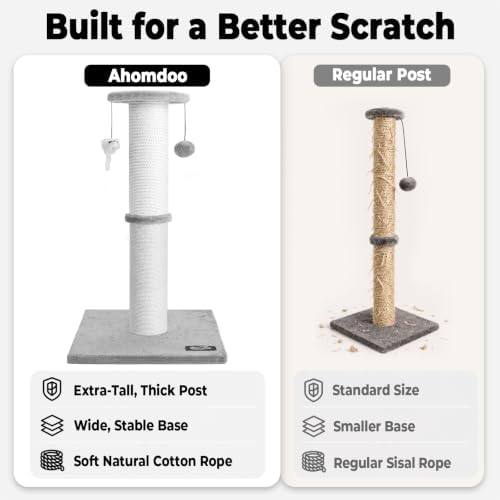 34"Tall Cat Scratching Post for Large Cats, Stable Base, Light Gray - Image 5