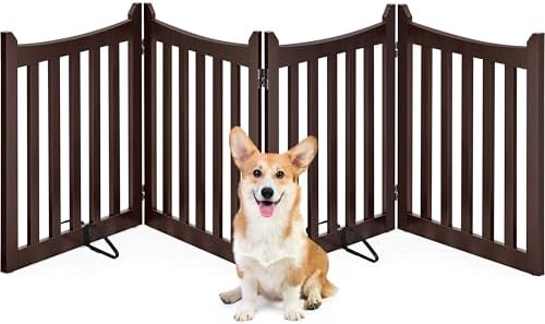 Yaheetech 24in 4-Panel Wooden Freestanding Pet Gate by Yaheetech