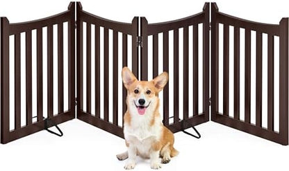 Yaheetech 24in 4-Panel Wooden Freestanding Pet Gate by Yaheetech