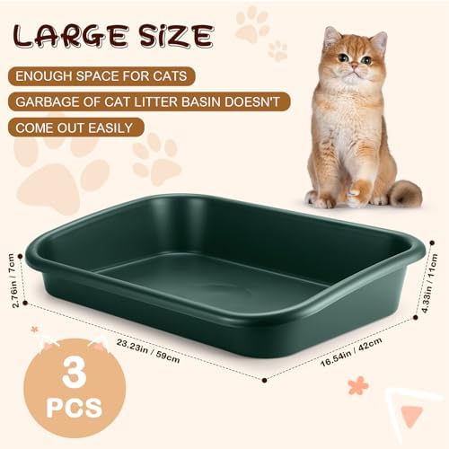 Uiifan 3Pcs Large Low Entry Cat Litter Box, Dark Green - Image 2