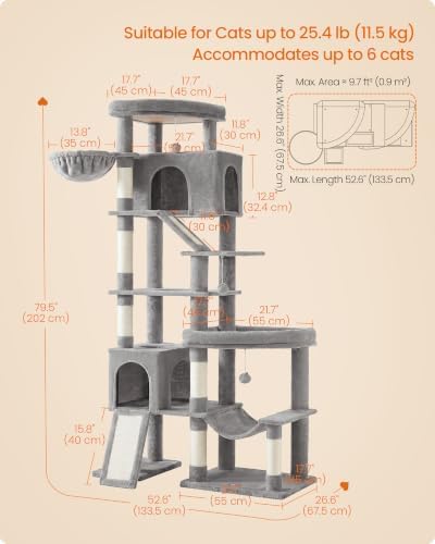 Feandrea Large Cat Tree, 79.5" Tall Sturdy Cat Tower - Image 6