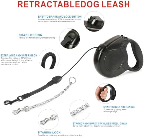 Idepet Heavy Duty Retractable Dog Leash Steel Chain 16ft Pet Leashes - Image 2