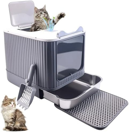 Stainless Steel Cat Litter Box Enclosed, Dual Entry, Pull-Out Tray by Unknown