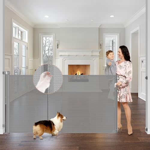 Reinforced 42" Tall Pet Gate 75" Wide Retractable Baby Gates Indoor/Outdoor by BabyPetSafetyGate