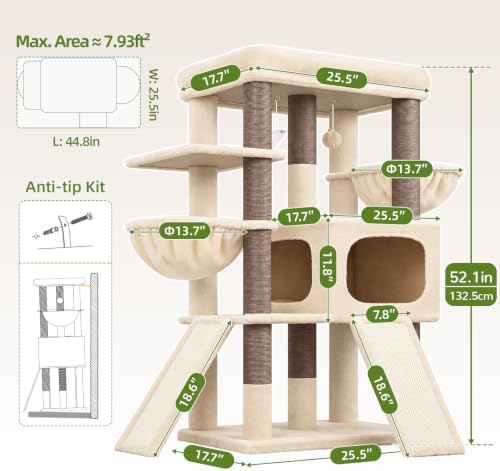 Globlazer Heavy Duty Cat Tree for Large Cats, 25.5in Wide Top Perch - Image 2