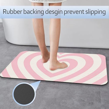 Pink Love Heart Bathroom Rug 29.5"x17", Super Absorbent Fast Drying Bath Mat - Image 3
