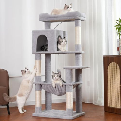 53”Cat Tree with Hammock & Extra Large Bed 23x12” by Pawfessor