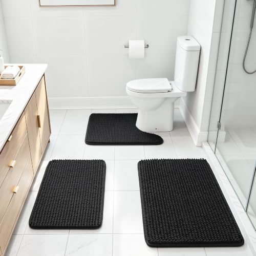 Ophanie Black Bathroom Rugs Sets 3 Piece, Soft Chenille Bath Mat, Non Slip by Ophanie