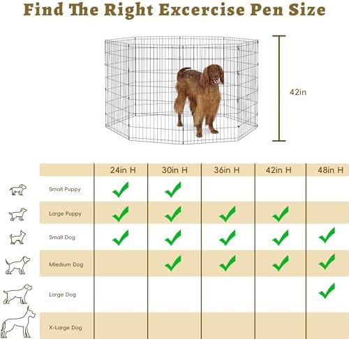 8-Panel Foldable Metal Dog Exercise Pen – 24/30/36/42/48 Inch Height, - Image 5