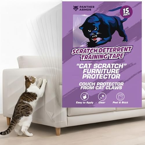 15 Pack Cat Scratch Furniture Protector Tape Sheets, Double-Sided Sticky by PantherArmor