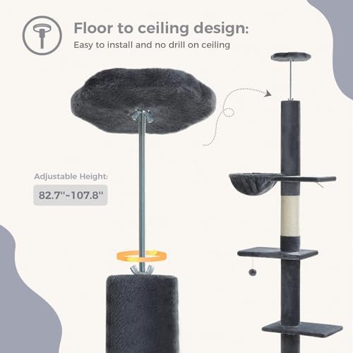 PEQULTI Floor to Ceiling Cat Tree, Adjustable 83-108in 5-Level Tower - Image 4