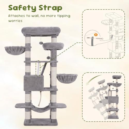 Heybly Cat Tree, 68 inch Multi-Level Cat Tower - Image 6