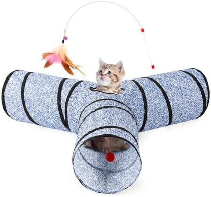 Tempcore Cat Tunnel, 3-Way Collapsible Toy, Large Size Blue Coin by Tempcore
