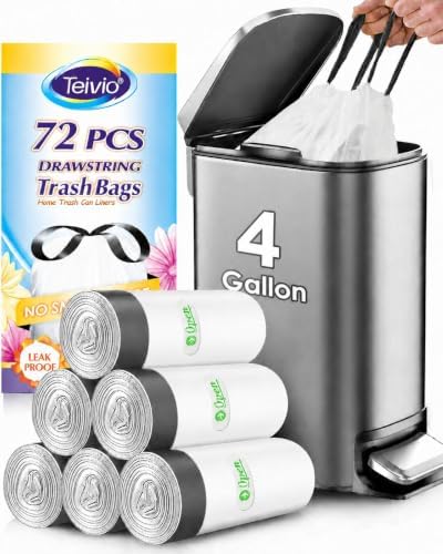 Teivio 4 Gallon Small Drawstring Trash Bags, Small Plastic Bin Liners fit 3.3 by Teivio