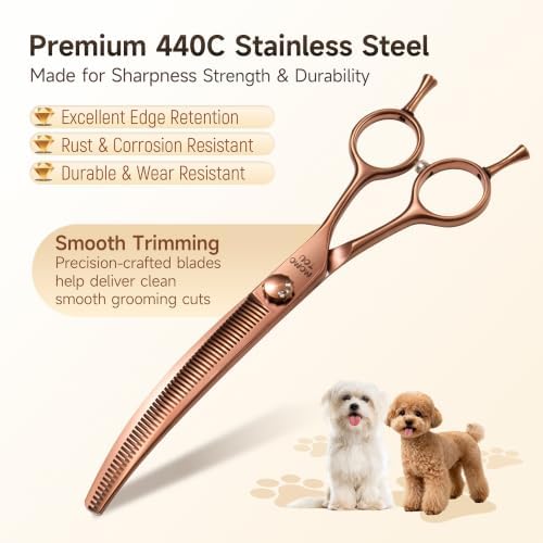 7'' Curved Thinning Dog Grooming Scisscors Matte Bronze - Image 3