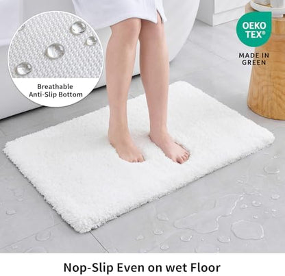 Disolla White Bathroom Rugs 24x48, Microfiber Non-Slip Plush Thick Bath Mat - Image 2