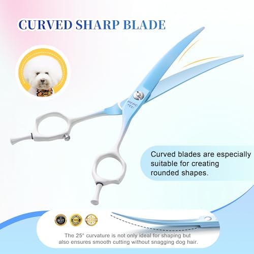 7'' Curved Dog Grooming Scissors Blue to White Gradient - Image 4