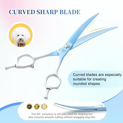 7'' Curved Dog Grooming Scissors Blue to White Gradient - Image 4