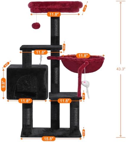 Heybly Cat Tree with Toy, 43.3 inch Cat Tower - Image 4