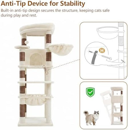 Heybly 53.1" Corner Cat Tree for Large Cats – Interactive Play HCT029MJ - Image 6