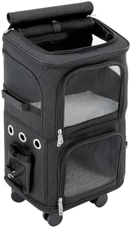 2-Tier Rolling Pet Carrier for Cats & Dogs, Removable Divider, Telescopic Handle by Unknown