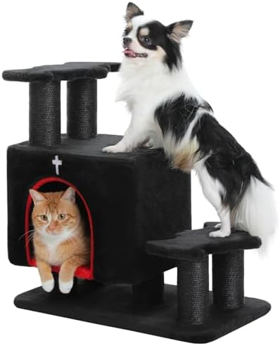 Gothic 3-in-1 Cat Stairs with Scratching Post & Condo, Pet Steps by UYMI
