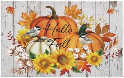 Giwawa Hello Fall Bath Rug Orange Pumpkin Bathtub Mat Non Slip Absorbent by Giwawa