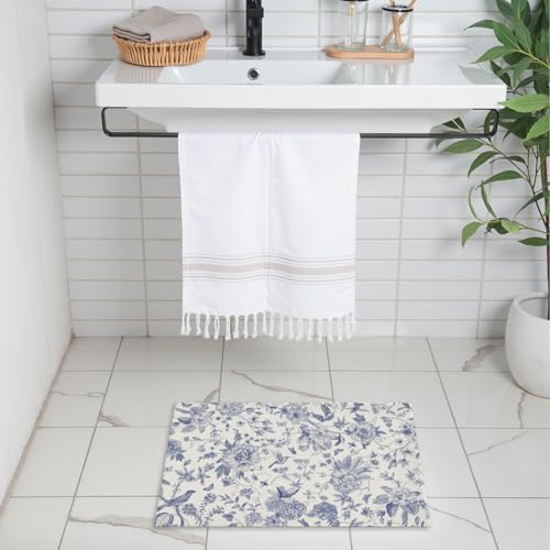 Giwawa Chinoiserie Flower Bath Rug Blue Leaves Bathroom Mat 16"x24" Soft Plush - Image 2