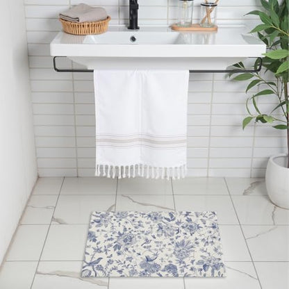 Giwawa Chinoiserie Flower Bath Rug Blue Leaves Bathroom Mat 16"x24" Soft Plush - Image 2
