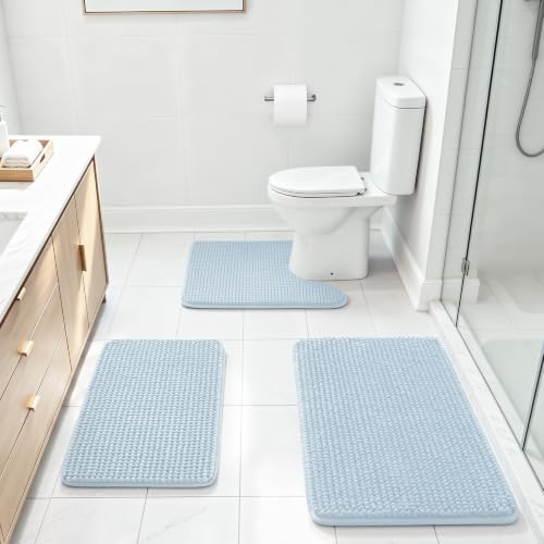 Ophanie Blue Bathroom Rugs Sets 3 Piece, Soft Chenille Bath Mat, Non Slip by Ophanie