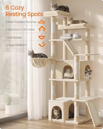 Feandrea Large Cat Tree, 72.6" Tall Sturdy Cat Tower - Image 3