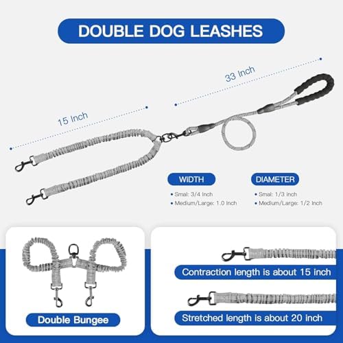 MingXpets Double Dog Leash, 360° Swivel Tangle Free Bungee Walking Training - Image 5